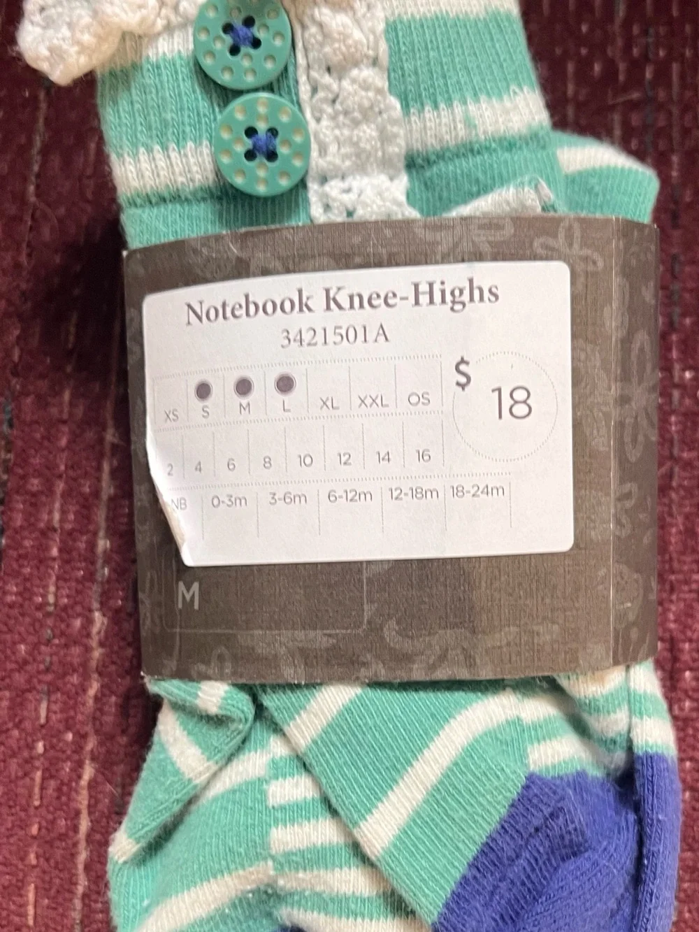 NWT Matilda Jane Notebook Knee-Highs Striped Socks Mint Blue Ruffle Button 4-8
